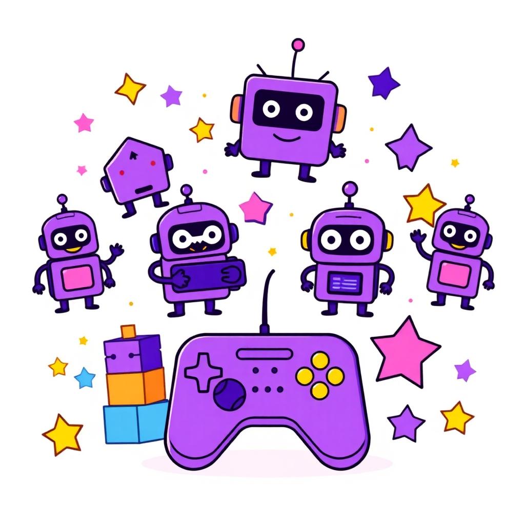 Ilustración de robots y videojuegos para niños